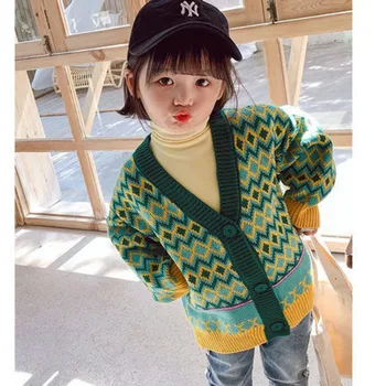 2023 Весна Осень Зеленый свитер для девочек и мальчиков Детская одежда Детский кардиган Детская одежда Детские повседневные пальто Трикотажные