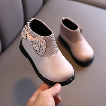 2023 Новая осенне-зимняя детская обувь для девочек, плюшевые ботинки в английском стиле, короткие однотонные ботинки с бантом, милая Милая принцесса для маленьких девочек