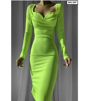 2023 Новое Сексуальное осеннее женское бандажное платье зеленого цвета с длинным рукавом средней длины для вечернего клуба Облегающее платье Леди Сценический костюм