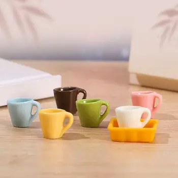 2шт Мини-модель, имитирующая шестицветную чашку, пластину из смолы, мебель для кукольного дома, аксессуары 