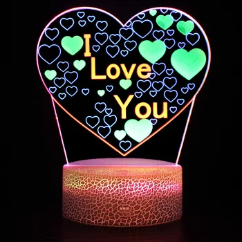3D Светодиодный ночник Акриловый 3 цвета Настольная лампа с динамическим художественным освещением Подарок на День Святого Валентина Рождество День рождения Свадьбу Домашний декор