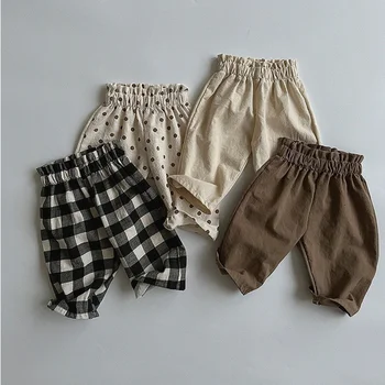 4883A Детские штанишки 2023 Весна-лето, Корейские удобные и свободные прямые брюки, хлопчатобумажные брюки для мальчиков с высокой талией, выстиранные из хлопка.