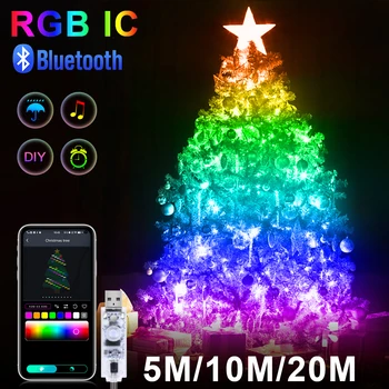 5 М/10 М/20 М WS2812B RGBIC Bluetooth Рождественские Огни Светодиодная Гирлянда День Рождения Свадебное Украшение Комнаты Адресуемый Свет 5 В USB