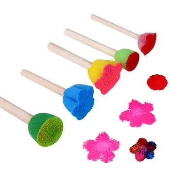 5шт Деревянные губчатые кисти для рисования в форме мини-цветка, инструменты для граффити, развивающие игрушки для детей, художественные принадлежности, детские штампы, игрушки в подарок
