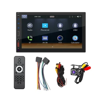 7-дюймовая автомобильная стереосистема с двойным Din CarPlay Android с автоматической зеркальной связью, мультимедийный плеер с сенсорным экраном, радиокамера Bluetooth
