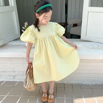 deer jonmi 2023 Летние Детские платья принцессы в корейском стиле с пышными рукавами, открытое тонкое платье для маленьких девочек