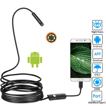 HD эндоскоп 5 мм 1 м/2 м IP67 водонепроницаемый поддержка OTG и UVC смартфон шнур Mini USB эндоскоп подходит для автомобильного трубопровода