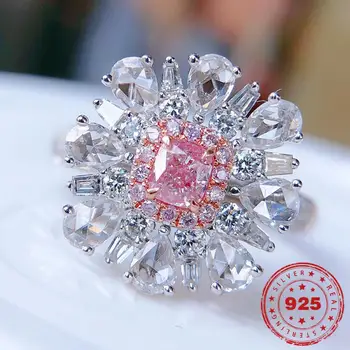 HOYON Новое Роскошное кольцо Принцессы в стиле Романтики и искусства с квадратным бриллиантом, кольцо с натуральным Агайлом, кольцо с розовым цирконом, Ювелирные изделия серебряного цвета S925