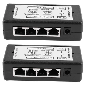 JABS 2X 4-Портовый Poe Инжектор Poe Адаптер питания Ethernet Вывод питания 4,5 (+)/7,8 (-) Вход Dc12v-Dc48v Для Ip-камеры