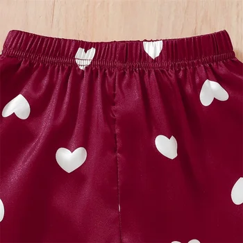 KMBANGI/ Атласная пижама для маленьких девочек на День Святого Валентина с длинными рукавами и принтом в виде сердца, комплект на пуговицах, пижама для девочек