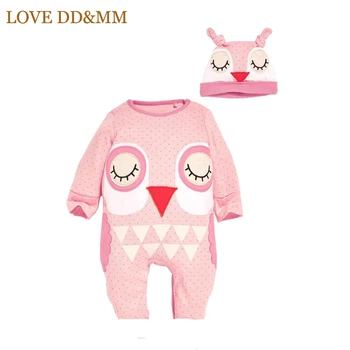 LOVE DD & MM Детская одежда Одежда для маленьких девочек Хлопковый комбинезон с мультяшной совой, шапочки для малышей, комплекты для ползунков, костюмы, наряды