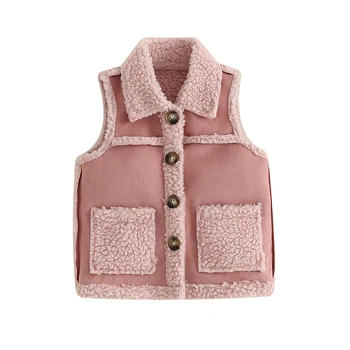 Pudcoco Детская куртка-жилет для девочек контрастного цвета, теплый жилет без рукавов на пуговицах с карманом для малышей, зимняя верхняя одежда от 3 до 8 лет