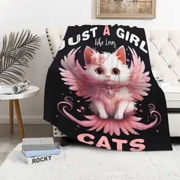 SaltaStore Just A Girl Who Loves Cats Одеяло из легкого фланелевого флиса Loves Cats Плед Подарки Всесезонное одеяло