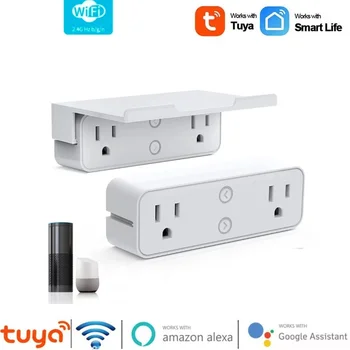Tuya Wifi Smart Outlets 16A US 2 AC Smart Plug Extender Приложение Синхронизации Смарт-Розетка с Дистанционным Управлением Работает С Alexa Google Assistant