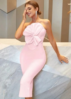 WillBeNice 2023 Летнее Женское Розовое бандажное платье без бретелек с цветочным узором, Элегантные вечерние клубные облегающие платья