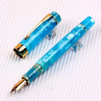 Авторучка Jinhao 100 из синей смолы, многоцветная ручка, тонкое перо с золотой отделкой, с конвертером, деловые офисные и школьные принадлежности