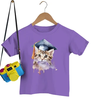 Акварельные кошки, одежда для маленьких мальчиков, Футболки с принтом кошек, топы Kawaii Animal Y2k, летние модные футболки с короткими рукавами для девочек