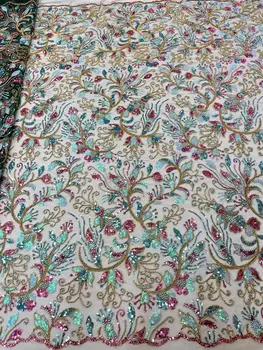 Африканская кружевная ткань с бисером, 5 ярдов хрустальных бусин ручной работы Для свадьбы, Высококачественная Свадебная сетка из тюля с блестками, 2023 Белый Дубай