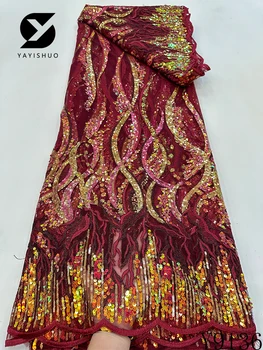 Африканская кружевная ткань с пайетками 2023 Высококачественные Французские нигерийские кружевные ткани 5 ярдов для шитья свадебных платьев для женщин Y9136