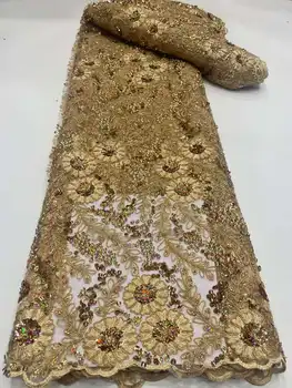 Африканская сетчатая кружевная ткань с золотыми блестками 2023, Высококачественное кружево, Французский тюль, кружевная ткань, Нигерийские кружевные ткани, свадебная вечеринка