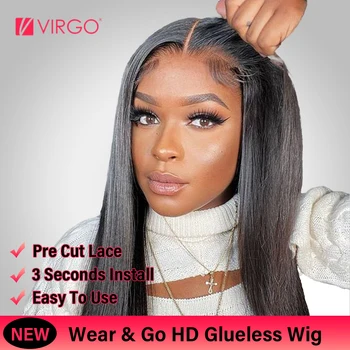 Бесклеевой парик HD Прозрачные Прямые парики на кружеве спереди для женщин, готовые к носке, 5x5, без геля, без клея, парик