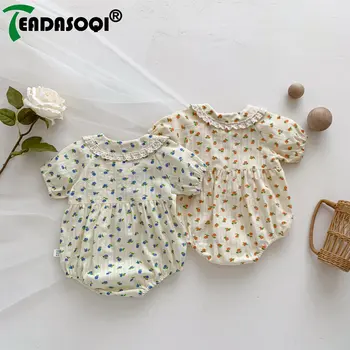 Боди 유아복 Летняя верхняя одежда с короткими рукавами и отложным воротником в цветочек для новорожденных девочек, хлопковые комбинезоны для малышей