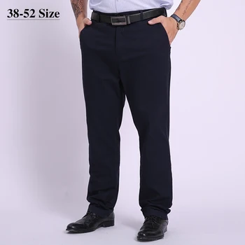 Большие размеры 44 46 48 50 52, Мужские классические черные деловые повседневные брюки, свободные прямые брендовые брюки из эластичного хлопка на весну-осень