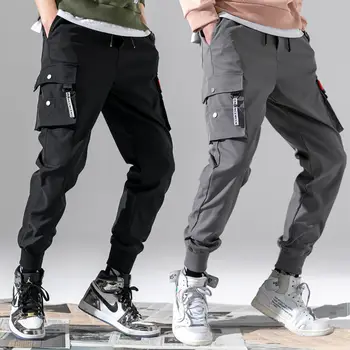 Брюки Charge, мужская уличная одежда, брюки в стиле хип-хоп, брюки с эластичной резинкой на талии, брюки длиной до щиколоток, черные повседневные женские брюки Harajuku с карманами