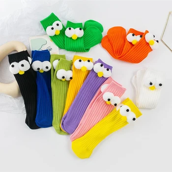 Весенне-осенние детские гольфы, мягкие носки-трубочки для малышей, забавные высокие носки с большими глазами, чулки для младенцев, детские чулки