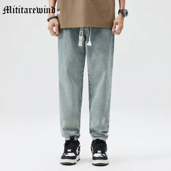 Винтажные выстиранные микро-стрейчевые модные однотонные простые джинсовые брюки, свободные широкие мужские джинсы, молодежные брюки в стиле хип-хоп для хай-стрит
