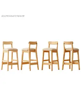 Высокий стул из цельного дерева в скандинавском стиле, семейное барное кресло со спинкой, Современный простой Легкий роскошный барный стул, барный стул на стойке регистрации