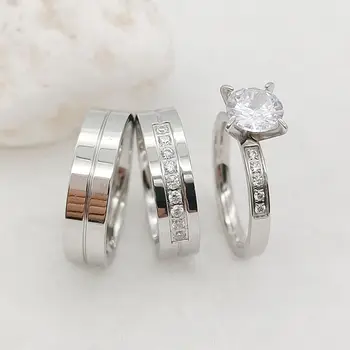 Высококачественные Обручальные кольца с фианитами для пар, набор обручальных колец для мужчин и женщин, Не выцветающее серебро, хирургические украшения из нержавеющей стали