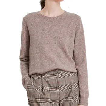 Высококачественный свитер из 100% шерсти Мериноса, Женский короткий пуловер с круглым вырезом, осень-зима, Тонкая кашемировая трикотажная рубашка с длинным рукавом