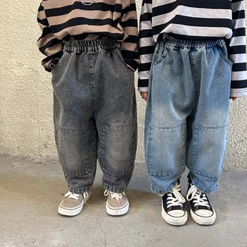 Детская одежда, джинсы для девочек, джинсы для мальчиков с большими карманами, новинка осени 2023 года