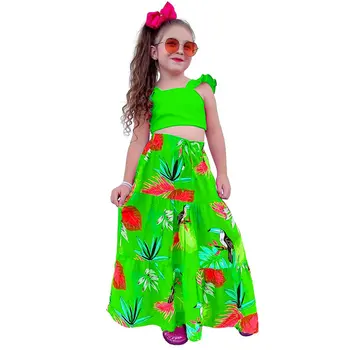 Детская Одежда для малышей, комплект летнего платья для девочек, укороченный топ без рукавов для маленьких девочек + юбки, 2 предмета, детская одежда, костюмы для малышей