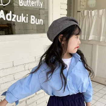 Детская рубашка из чистого хлопка нерегулярной формы, Корейская рубашка с длинным рукавом 2023, осенняя повседневная рубашка для мальчиков и девочек, тонкая