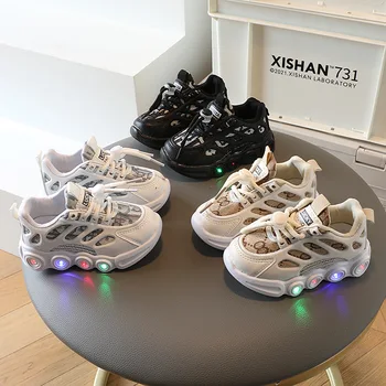 Детские кроссовки с подсветкой Детская обувь для мальчиков 1-5 лет и маленьких девочек Весенние и осенние одиночные туфли