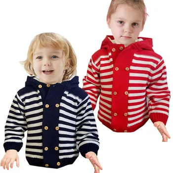 Детские пальто Мягкий полосатый свитер кардиган для мальчиков и девочек на зиму и осень Универсальное вязаное пальто кардиган для маленьких девочек