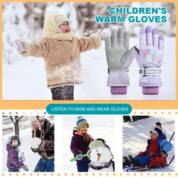 Детские теплые перчатки с противоскользящим покрытием, зимние Снежные теплые перчатки, регулируемые мультяшные теплые варежки, дышащие для альпинистского похода