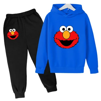 Детский комплект из 2 предметов, толстовка Elmo + брюки, костюм для мальчиков и девочек 3-12 лет, спортивный костюм с рисунком из мультфильма аниме, весенне-осенняя одежда