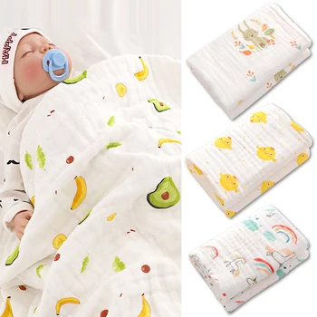 Детское одеяло из 100% хлопка, 4 слоя, пеленальное одеяло для новорожденных, мультяшное дышащее детское одеяло высокой плотности