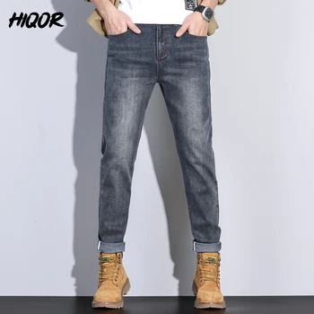 Джинсы бренда HIQOR для мужчин, деловые мужские джинсы, повседневные прямые мешковатые джинсы, модные классические черные рабочие джинсовые брюки, мужские брюки
