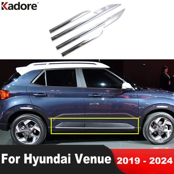 Для Hyundai Venue 2019 2020 2021 2022 2023 2024 Хромированная боковая дверь автомобиля Отделка кузова Дверная панель Стример Молдинг Полосы Аксессуары