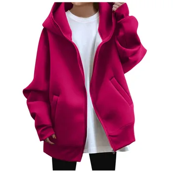 Женская однотонная куртка на молнии, модное пальто с капюшоном Y2k, осень-зима, женские толстовки, повседневная куртка с карманами, уличная одежда