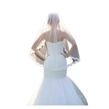 Женская свадебная фата с гребнем длиной до кончика пальца, 1 т, 1 слой вышитого кружева для невесты