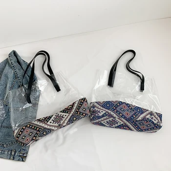 Женская сумка для покупок, прозрачная женская сумка через плечо из ПВХ, соединяющая простые модные портативные повседневные сумки большой емкости