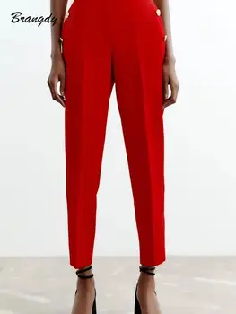 Женские брюки Traf, офисные женские брюки с высокой талией, осенние женские брюки-карандаш, Шикарный Модный костюм, Эластичные брюки, Новинка 2023 года, женские брюки