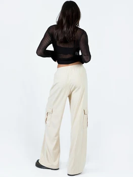 Женские повседневные брюки-карго в стиле ретро, однотонные, свободные, с эластичной резинкой на талии, Модные брюки с карманами, уличная одежда