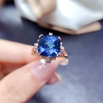 Женское кольцо с натуральным Лондонским голубым топазом из стерлингового серебра 925 пробы, супер яркое кольцо, подарок на помолвку, Бесплатная доставка, Бутик