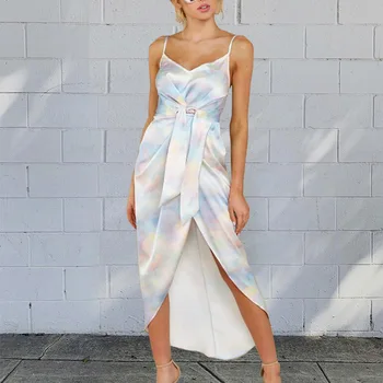 Женское Летнее Сексуальное платье Без рукавов с V-образным вырезом 2021, Длинное платье с принтом 